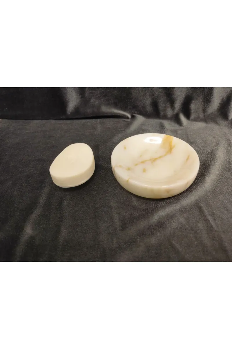 Pergamon Gold Mermer Katı Sabunluk Gerçek Mermer El Yapımı görsel 2