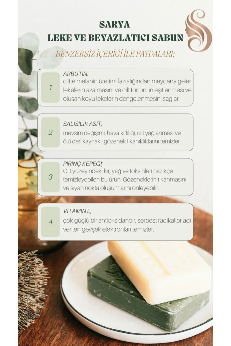 SARYA COSMETİC Leke ve Beyazlatıcı Sabun 100 Gr (Arbutin, Salisilik asit, Kojik asit, Vitamin E) görsel 3