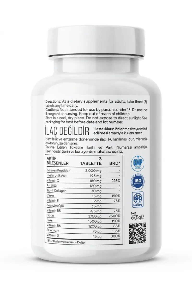 SARYA COSMETİC WeCollagen® 45 Tablet Type2 - 3000mg Kolajen Tip 1-3 Arı Sütü Biotin %100 Saf Diyet Takviyesi görsel 3