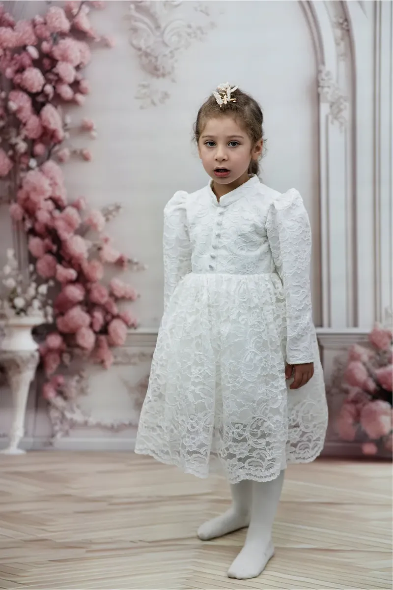 Melek Golden Kız Çocuk Elbise Lolita Dantel Elbise Prenses Elbise Uzun Kollu Yay Düğün Balo elbise görsel 5