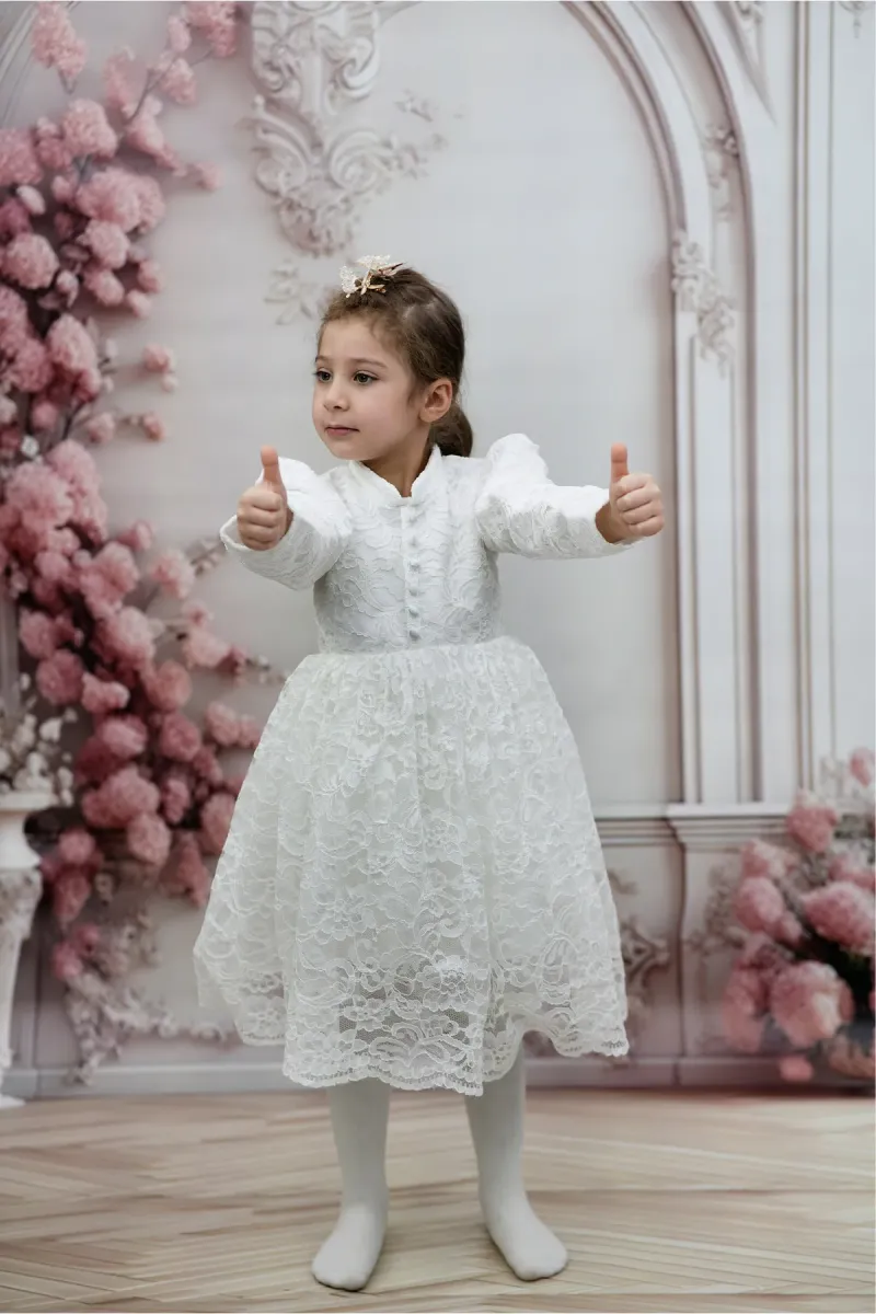 Melek Golden Kız Çocuk Elbise Lolita Dantel Elbise Prenses Elbise Uzun Kollu Yay Düğün Balo elbise görsel 7