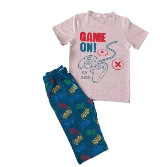 VİTRİN24 Newteam Desenli Kısa Kolu Kapri Pantolonlu Erkek Çocuk Pijama Takımı, 5 Yaş, Gri görsel 1