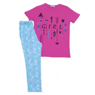VİTRİN24 Newteam Desenli Kısa Kollu Pantolonlu Kız Çocuk Pijama Takımı 4206 görsel 1