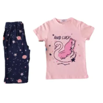 VİTRİN24 Newteam Kız Çocuk Desenli Kısa Kollu Kapri Pantolonlu Pijama Takımı 01437 görsel 1