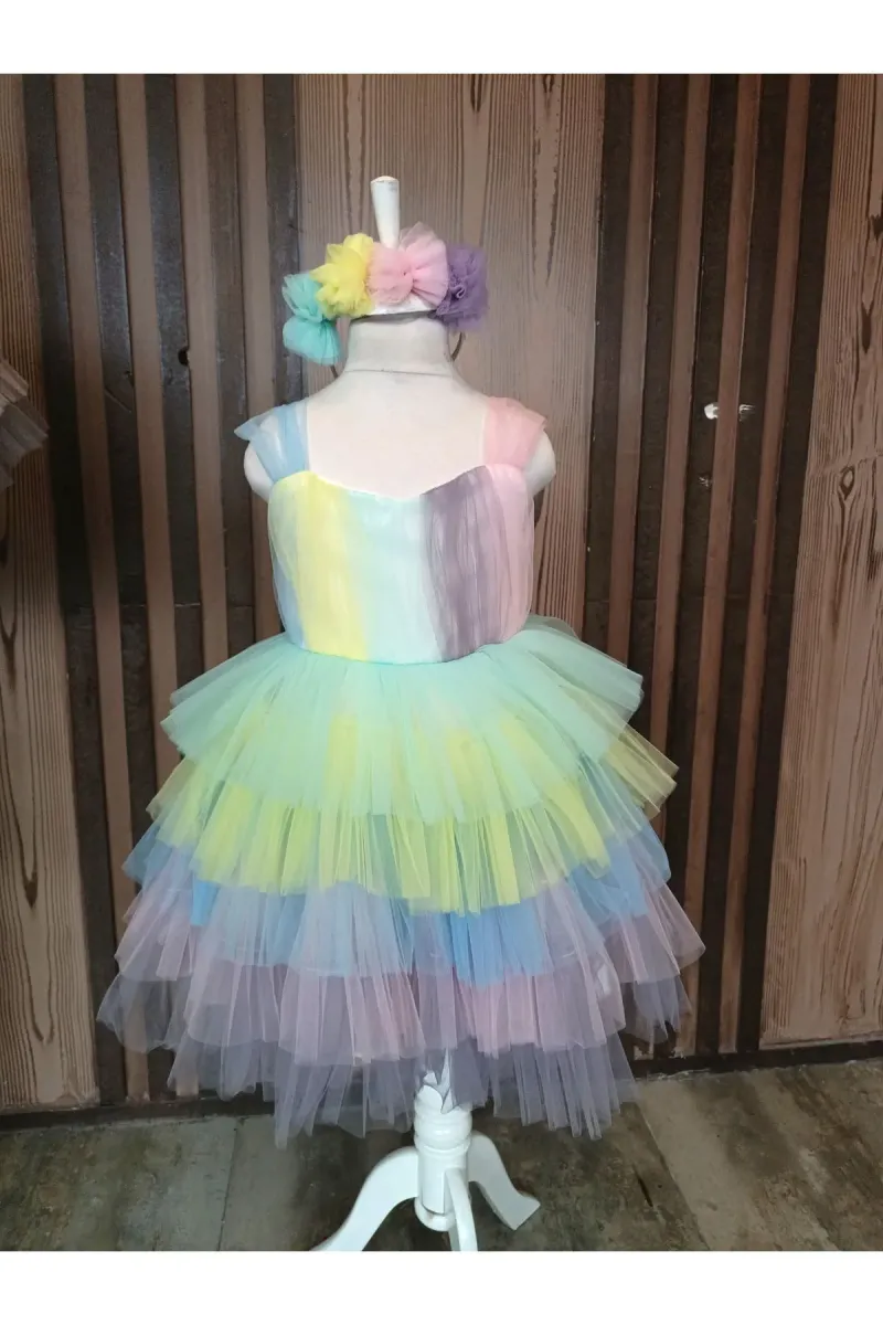 Melek Golden Kız Çocuk Abiye Unicorn Elbise Kız Çocuk Elbise görsel 3