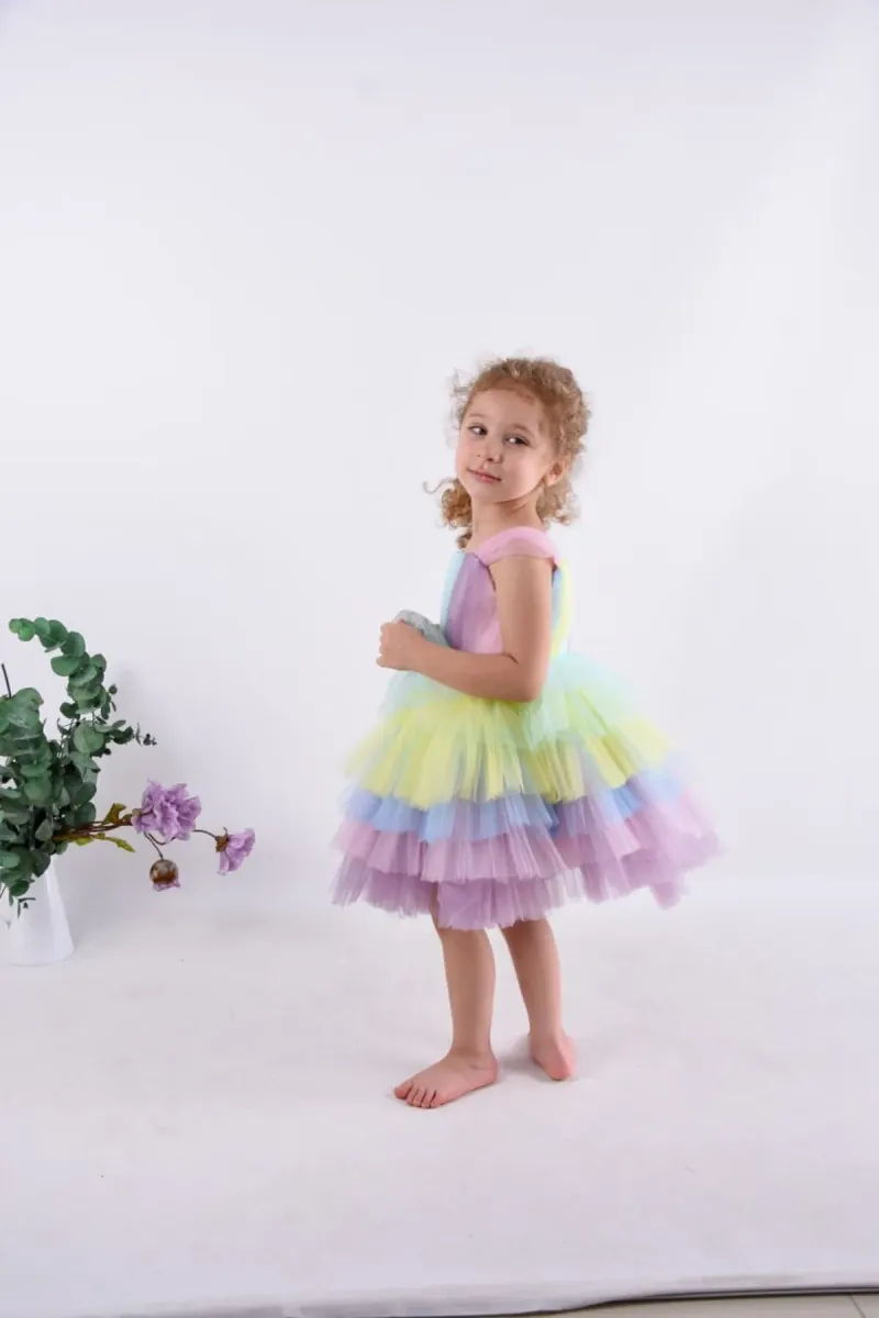 Melek Golden Kız Çocuk Abiye Unicorn Elbise Kız Çocuk Elbise görsel 6