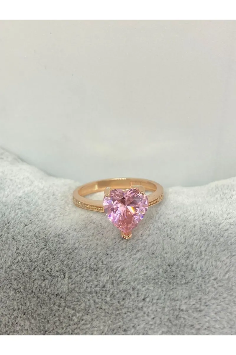 ZEY GÜMÜŞ PEMBE KALP KESİM TEKTAŞ GÜMÜŞ YÜZÜK görsel 4