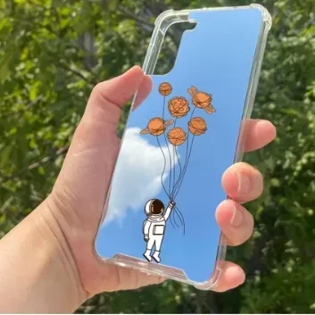 Exporanto Samsung S21 Plus Uyumlu Aynalı Astronot Desenli Darbe Kamera Korumalı Silikon Telefon Kılıfı