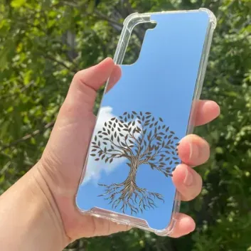 Exporanto Samsung S21 Plus Uyumlu Aynalı Ağaç Desenli Darbe Kamera Korumalı Silikon Telefon Kılıfı