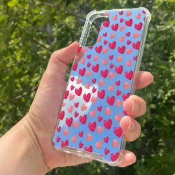Exporanto Samsung S21 Plus Uyumlu Aynalı Pembe Kalp Desenli Darbe Kamera Korumalı Silikon Telefon Kılıfı
