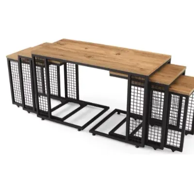 Sivas Gözde Mobilya Ferforje Ahşap Tarz 4 C Zigonlu Orta Sehpa 100X46X61Cm (487440781)