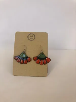 Opal Silver El Yapımı Sıcak Mine Çalışması Gümüş Kancalı Çiçek Küpe