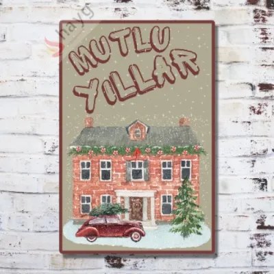 Mutlu Yıllar Dekoratif Vintage Metal Levha - Alüminyum Duvar Tabelası 20cm x 30cm