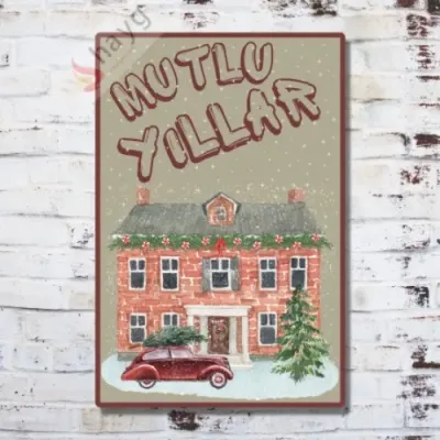 Mutlu Yıllar Dekoratif Vintage Metal Levha - Alüminyum Duvar Tabelası 15cm x 22,5cm