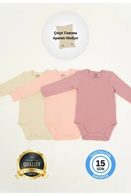 Huggy Mommy Premium Fitilli Kumaş %100 Organik Pamuk Kız Bebek Uzun Kol Body Zıbın Çıtçıtlı Badi Set -Hediyeli