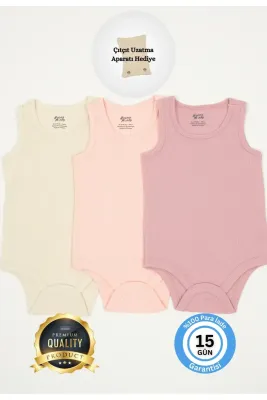 Huggy Mommy Premium Fitilli Kumaş %100 Organik Pamuk Kız Bebek Atlet Body Zıbın Çıtçıtlı Badi Set Uzatma Hediye