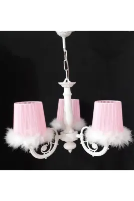 Tekay Aydınlatma 3 Lü Pembe Beyaz Tüylü Kız Çocuk Odası Yatak Odası Avize