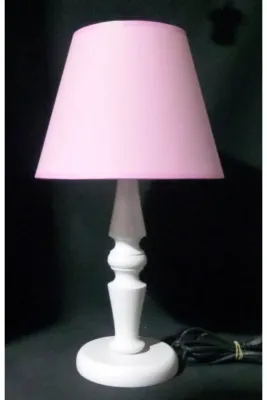 Tekay Aydınlatma Beyaz Ahşap Ayaklı Pembe Başlıklı Yatak Odası Abajuru