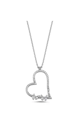Eyelashes Silver 925 Ayar Gümüş Baget Kalp  Zirkon Taşlı Kolye