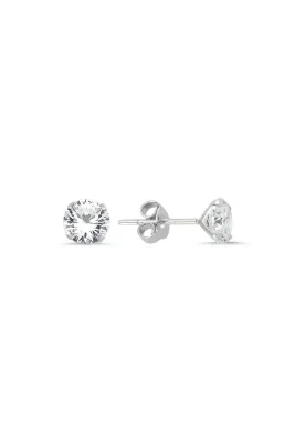Eyelashes Silver 925 Ayar Gümüş Yuvarlak Zirkon Tektaş Küpe