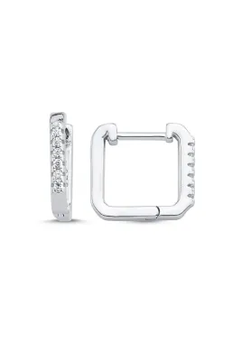 Eyelashes Silver 925 Ayar Gümüş Zirkon Taşlarla Süslü Kare Halka Küpe