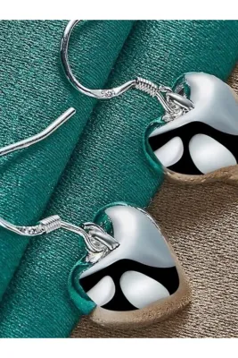 Eyelashes Silver 925 Ayar Gümüş Salanan Kalp Küpe