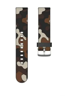 MarkaCase Garmin 245-245 Music İçin Kamuflaj Silikon Saat Kordonu 20MM- Kahverengi Siyah Kamuflaj