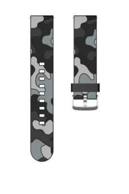 MarkaCase Garmin 245-245 Music İçin Kamuflaj Silikon Saat Kordonu 20MM - Siyah/Gri Kamuflaj
