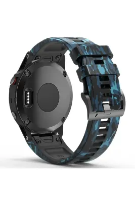 MarkaCase Garmin Quatix 5 (22MM) Kamuflaj Silikon Saat Kordonu - Mavi Kamuflaj