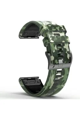 MarkaCase Garmin Fenix 5 -5 plus Pro (22MM) Kamuflaj Silikon Saat Kordonu - Yeşil Kamuflaj