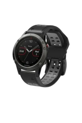 MarkaCase Instinct Solar Için Quick Fit Özellikli (22mm)  Çift Sıralı Silikon Saat Kordonu - Siyah/Gri