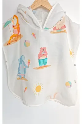 O&G Collection Summer %100 Pamuklu Çift Katlı Organik Bebek Müslin Panço / Havlu / Bornoz / Deniz ( 1-2 Yaş )
