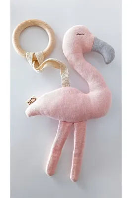 O&G Collection Flamingo %100 Pamuklu Organik 4 Katlı Multi Müslin Ahşap Diş Kaşıyıcı Oyuncak / Bebek Odası Dekor