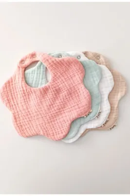 O&G Collection 4'lü %100 Pamuklu Organik Soft Renk 8 Katlı Müslin Bebek Önlük / Salya Önlüğü / Nikel Free Çıtçıt