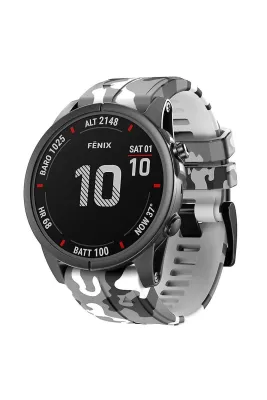 MarkaCase Garmin fenix 5x-5x plus sapphire  (26MM) Kamuflaj Silikon Saat Kordonu - Beyaz Kamuflaj