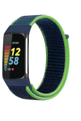 MarkaCase Fitbit Charge 6 İçin Dokuma Kordon - Mavi/Yeşil