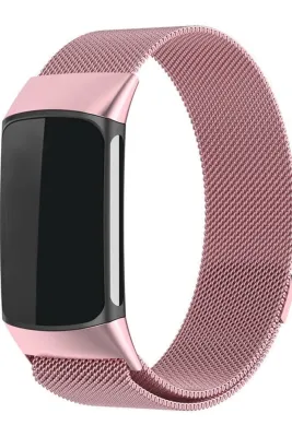 MarkaCase Fitbit Charge 6 Için Manyetik Metal Saat Kordonu - Rose
