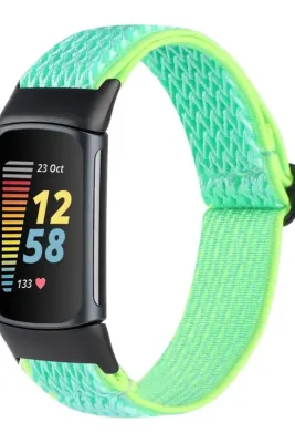 MarkaCase Fitbit Charge 5 Elastik  Örgü Watch Kordon - Nane Yeşili