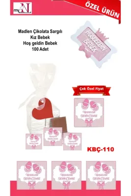 Madlen Çikolata Sargılı Kız Bebek Hoş geldin Bebek 100 Adet