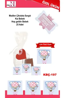 Madlen Çikolata Sargılı Kız Bebek Hoş geldin Bebek 25 Adet
