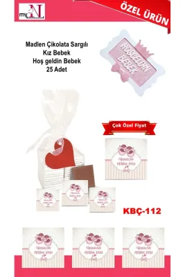 Madlen Çikolata Sargılı Kız Bebek Hoş geldin Bebek 25 Adet
