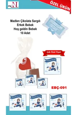 Madlen Çikolata Sargılı Erkek Bebek Hoş geldin Bebek 10 Adet
