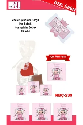 Madlen Çikolata Sargılı Kız Bebek Hoş geldin Bebek 75 Adet