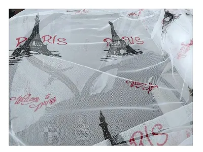 Taç tül perde-Paris motifli-1/2 pile (seyrek)