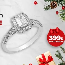 ZEY GÜMÜŞ 925 Ayar Zirkon Taşlı Baget Yüzük (Özel Işıklı Hediye Kutusu İle)