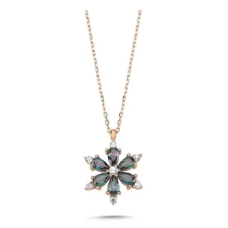 ZEY GÜMÜŞ Lotus Çiçeği Mistik Topaz Zirkon Taşlı Kolye 925 Ayar Gümüş