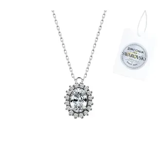 ZEY GÜMÜŞ Zirconia Taşlı Oval Halo Tektaş Kolye 925 Ayar Gümüş
