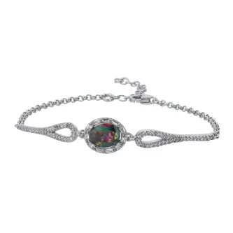ZEY GÜMÜŞ Mistik Topaz Oval & Baget Zirkon Taşlı Bileklik 925 Ayar Gümüş