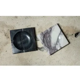 Pergamon Koyu Gri Ve Leylak Beyaz Kül Tablası 2'li Set Gerçek Mermer