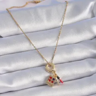 BUTİK AYVİTRİN 316L Çelik Gold Renk Makyaj Paleti Figür Charm Model Kadın Kolye